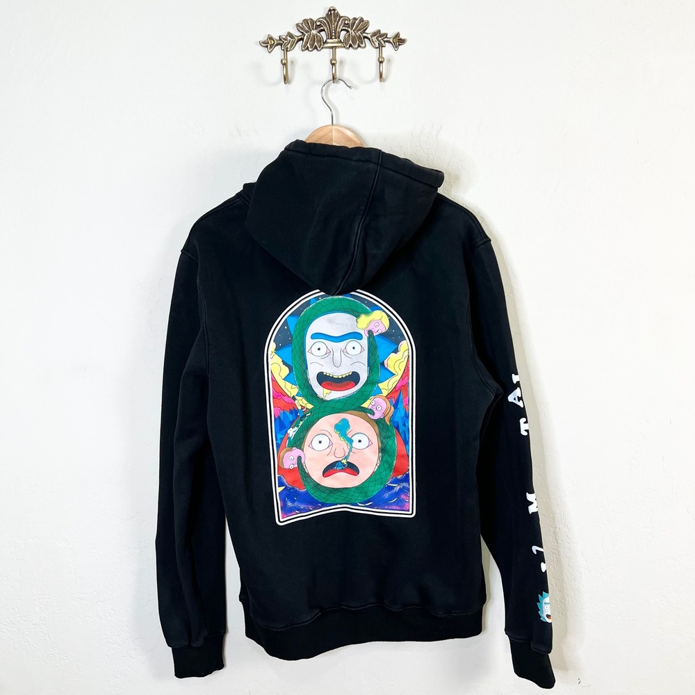 Rick and Morty Hoodie I'mmortal Graphic Pullover Mens Size XL Black Cartoon